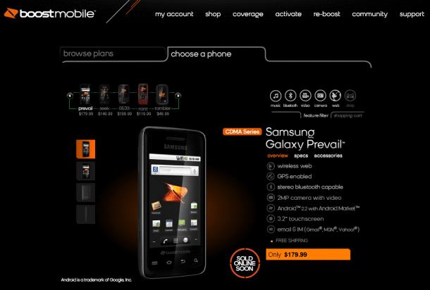 boost mobile galaxy prevail. Samsung Galaxy Prevail listed