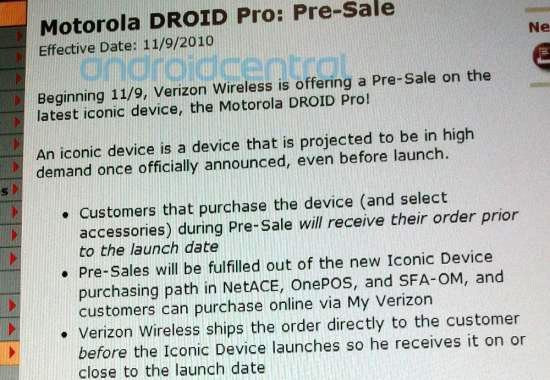 Motorola Droid Pro pre-sale