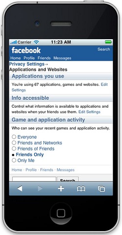 Facebook privacy settings for mobile phones