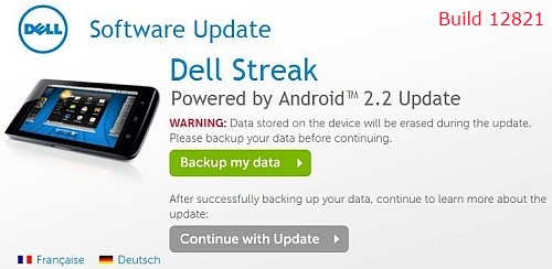 Unlocked Dell Streak update