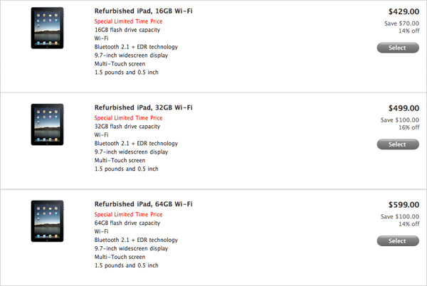 Refurbished iPad prices