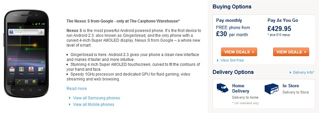 Google Nexus S at Carphone Warehouse