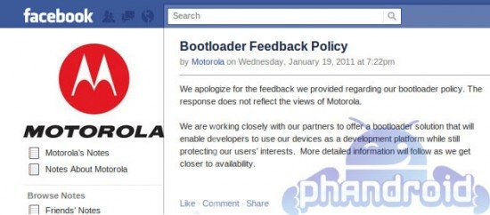 Motorola's Facebook apology