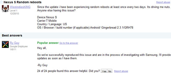 Nexus S random reboots