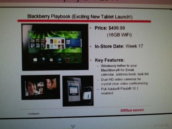 BlackBerry PlayBook to be sold at Office Depot