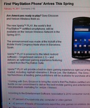 Sony Ericsson Xperia Play Verizon