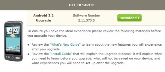 HTC Desire US Cellular gets Froyo